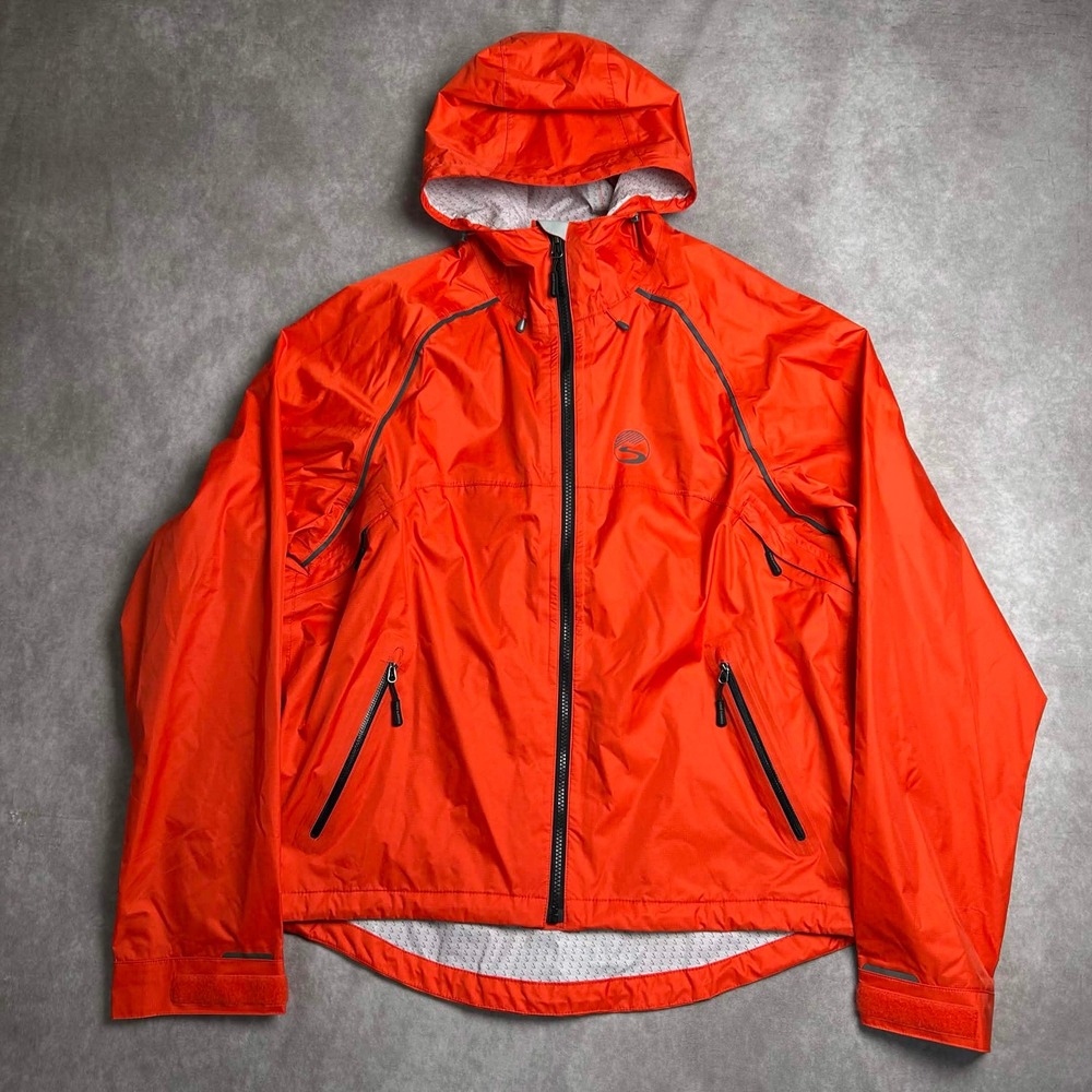 Showers Pass Mens Large Orange Cycling Jacket Hooded Reflective Windbreaker L